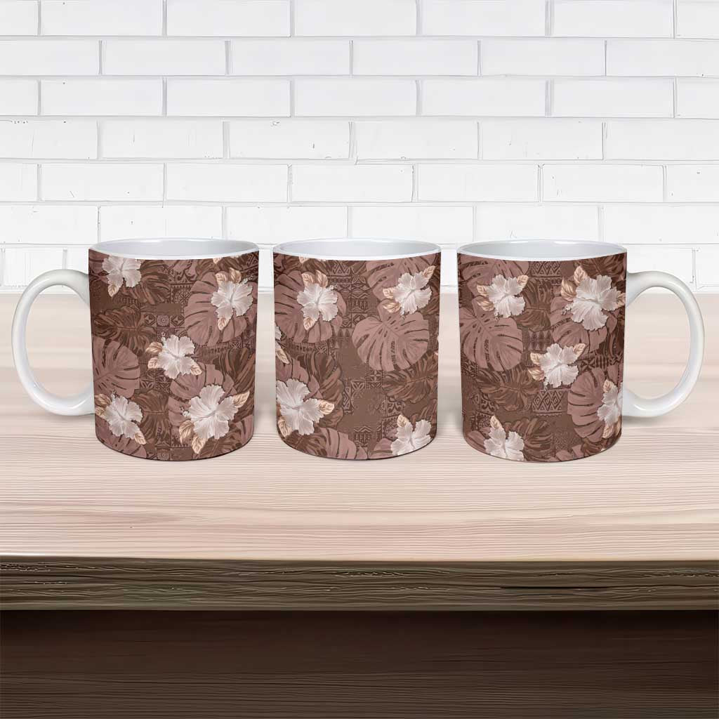 Hawaii Ceramic Mug Brown Polynesian Monstera Patterns - Polynesian Pride