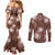 Hawaii Couples Matching Mermaid Dress and Long Sleeve Button Shirt Brown Polynesian Monstera Patterns - Polynesian Pride