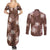 Hawaii Couples Matching Summer Maxi Dress and Long Sleeve Button Shirt Brown Polynesian Monstera Patterns - Polynesian Pride