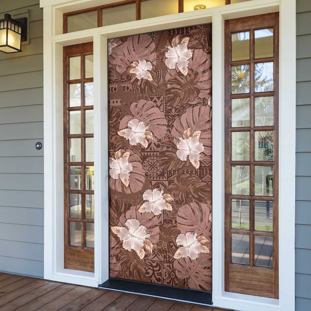Hawaii Door Cover Brown Polynesian Monstera Patterns - Polynesian Pride