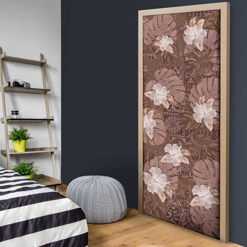 Hawaii Door Cover Brown Polynesian Monstera Patterns - Polynesian Pride