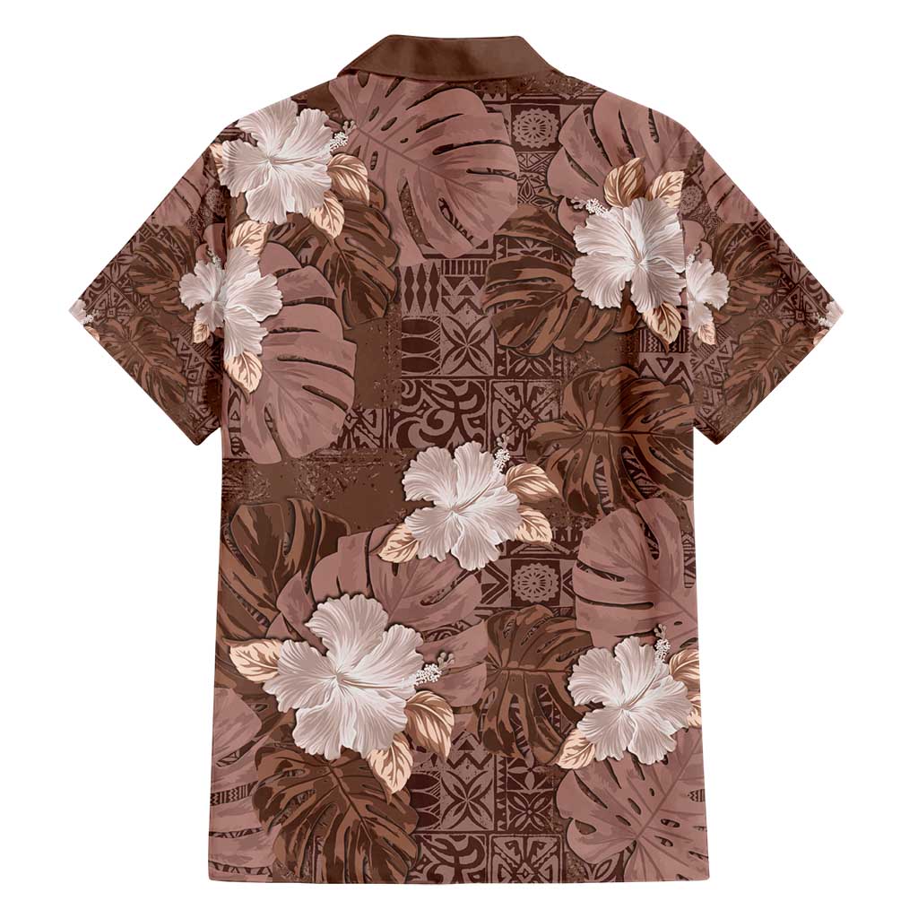 Hawaii Family Matching Off Shoulder Maxi Dress and Hawaiian Shirt Brown Polynesian Monstera Patterns - Polynesian Pride