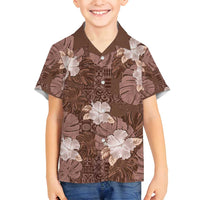Hawaii Family Matching Off Shoulder Maxi Dress and Hawaiian Shirt Brown Polynesian Monstera Patterns - Polynesian Pride