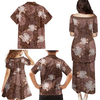 Hawaii Family Matching Puletasi and Hawaiian Shirt Brown Polynesian Monstera Patterns - Polynesian Pride