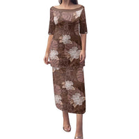 Hawaii Family Matching Puletasi and Hawaiian Shirt Brown Polynesian Monstera Patterns - Polynesian Pride