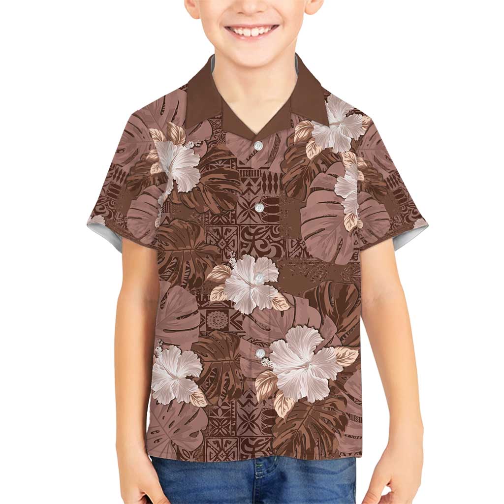 Hawaii Family Matching Puletasi and Hawaiian Shirt Brown Polynesian Monstera Patterns - Polynesian Pride