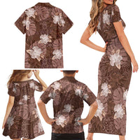 Hawaii Family Matching Short Sleeve Bodycon Dress and Hawaiian Shirt Brown Polynesian Monstera Patterns - Polynesian Pride