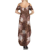 Hawaii Family Matching Summer Maxi Dress and Hawaiian Shirt Brown Polynesian Monstera Patterns - Polynesian Pride