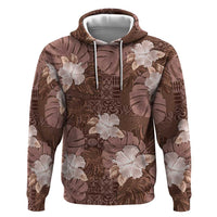 Hawaii Hoodie Brown Polynesian Monstera Patterns - Polynesian Pride