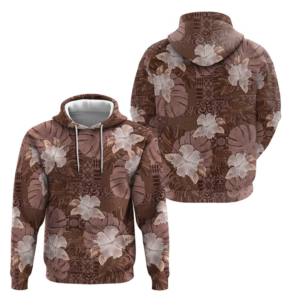 Hawaii Hoodie Brown Polynesian Monstera Patterns - Polynesian Pride
