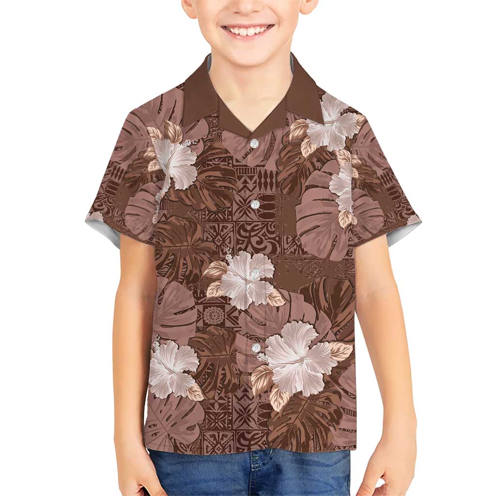 Hawaii Kid Hawaiian Shirt Brown Polynesian Monstera Patterns DT05 Kid Brown - Polynesian Pride