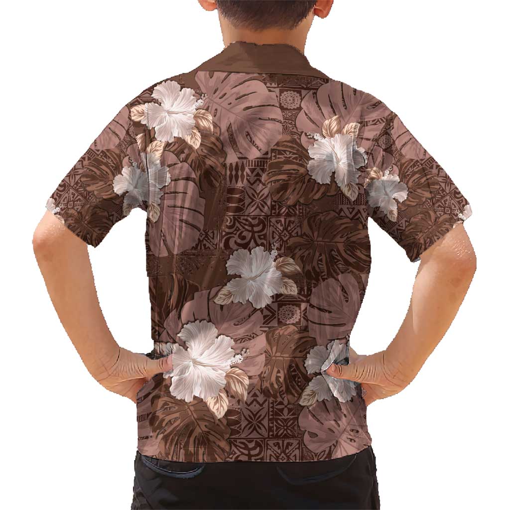 Hawaii Kid Hawaiian Shirt Brown Polynesian Monstera Patterns DT05 - Polynesian Pride