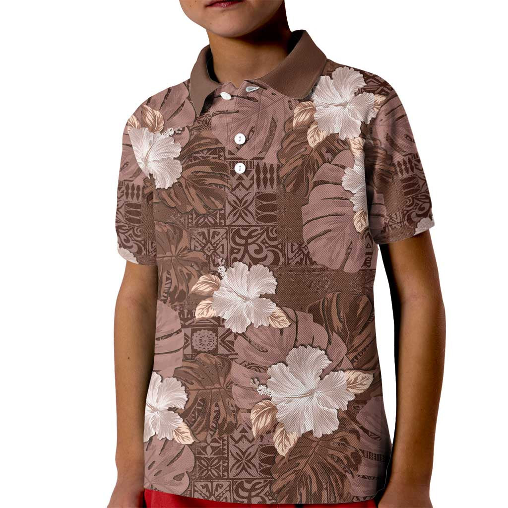 Hawaii Kid Polo Shirt Brown Polynesian Monstera Patterns DT05 Kid Brown - Polynesian Pride
