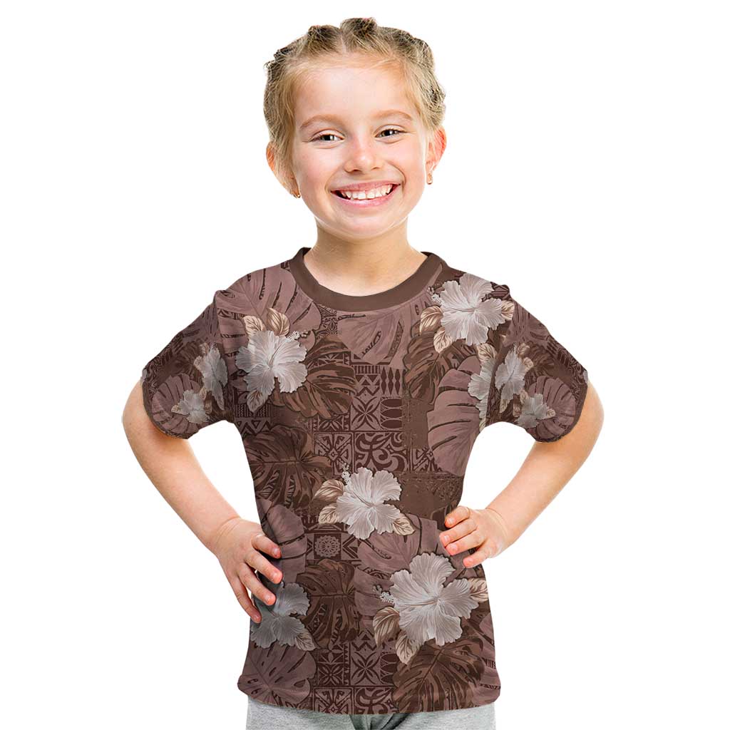 Hawaii Kid T Shirt Brown Polynesian Monstera Patterns DT05 Brown - Polynesian Pride