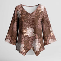 Hawaii Kimono Sleeve Blouse Brown Polynesian Monstera Patterns - Polynesian Pride