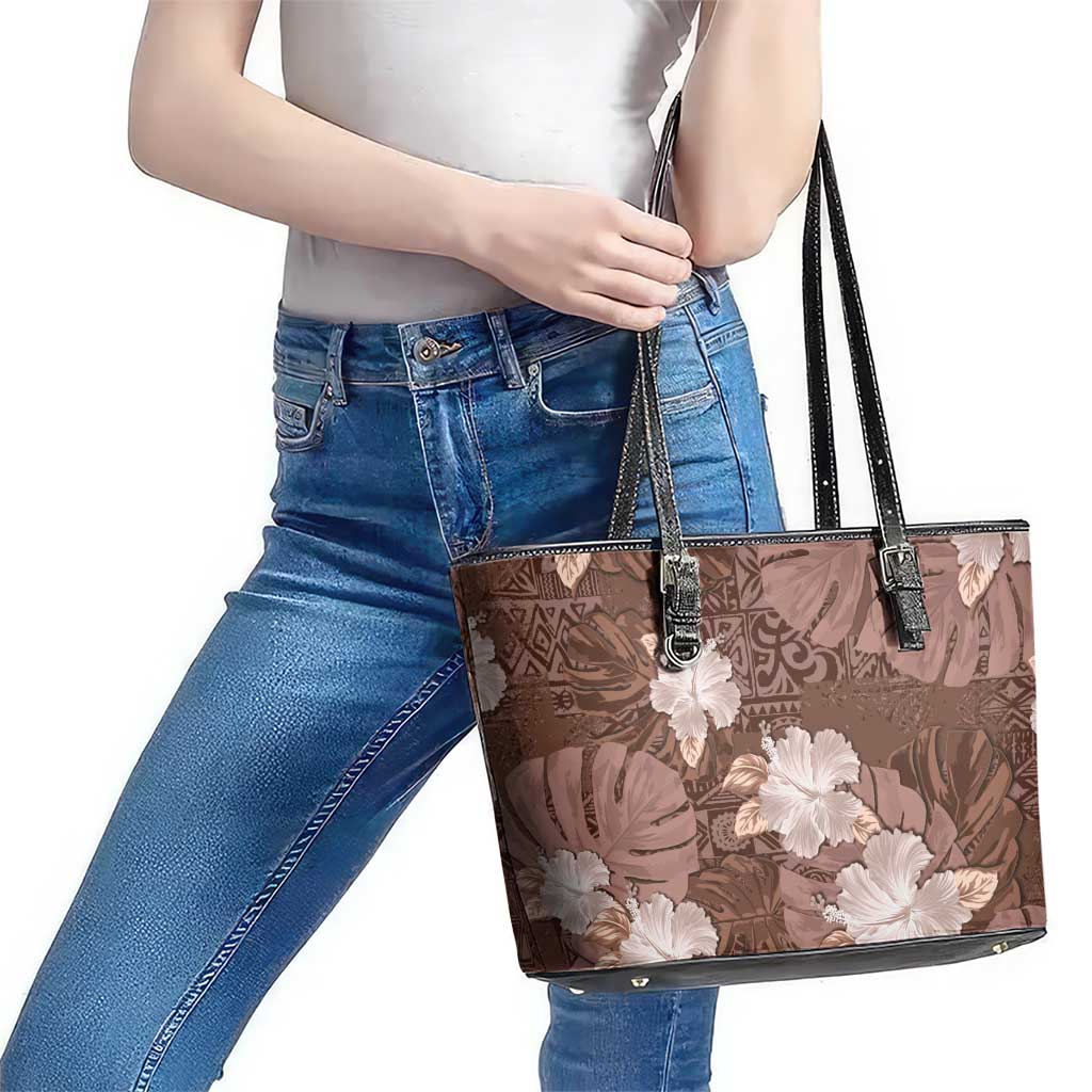 Hawaii Leather Tote Bag Brown Polynesian Monstera Patterns DT05 - Polynesian Pride
