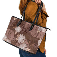 Hawaii Leather Tote Bag Brown Polynesian Monstera Patterns DT05 - Polynesian Pride
