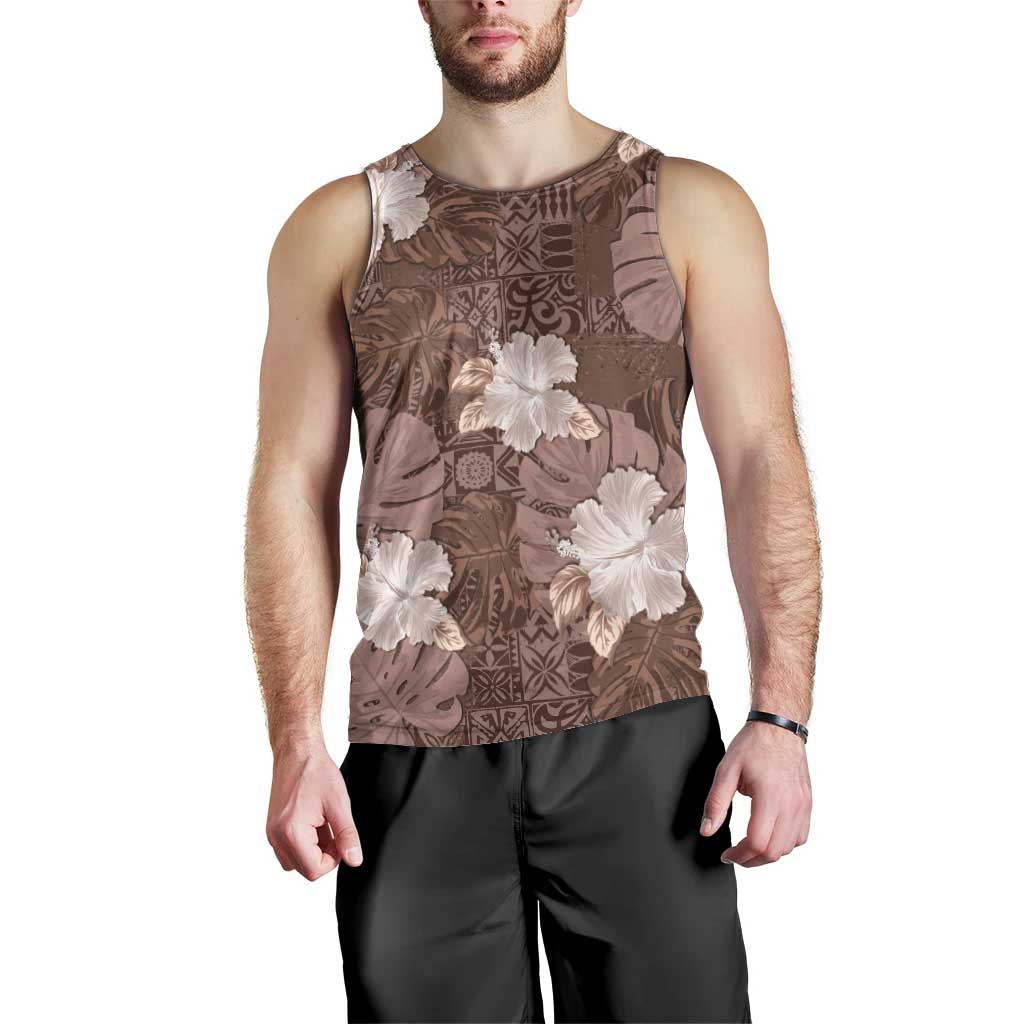 Hawaii Men Tank Top Brown Polynesian Monstera Patterns - Polynesian Pride