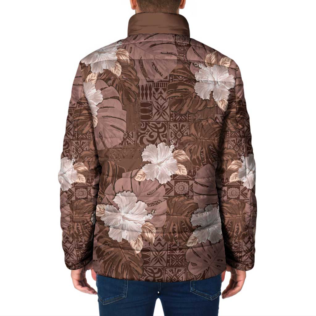 Hawaii Padded Jacket Brown Polynesian Monstera Patterns - Polynesian Pride