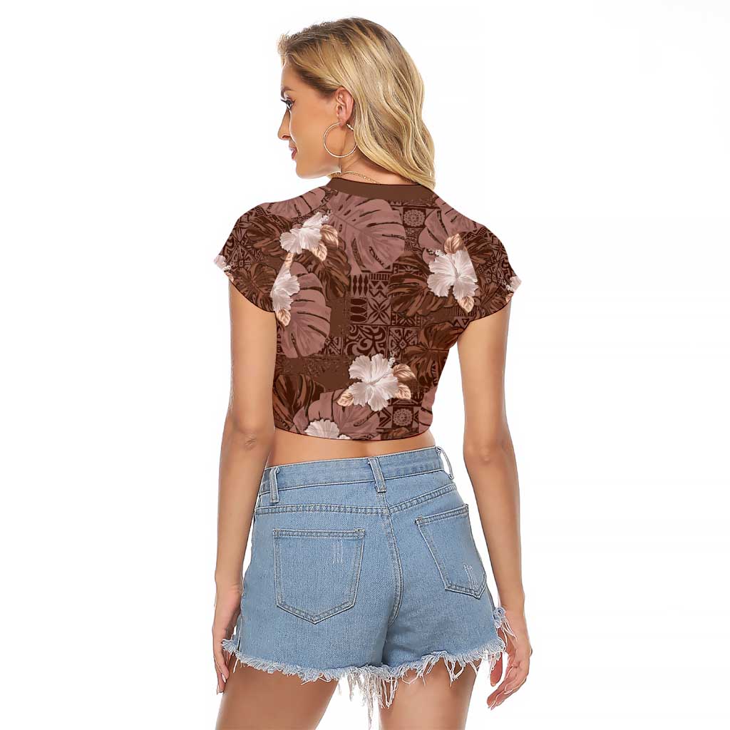 Hawaii Raglan Cropped T Shirt Brown Polynesian Monstera Patterns - Polynesian Pride
