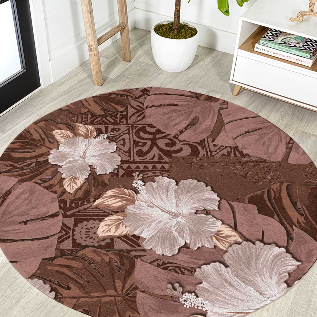 Hawaii Round Carpet Brown Polynesian Monstera Patterns DT05 Brown - Polynesian Pride