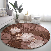 Hawaii Round Carpet Brown Polynesian Monstera Patterns - Polynesian Pride
