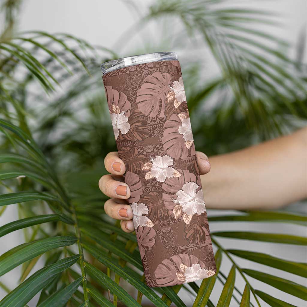 Hawaii Skinny Tumbler Brown Polynesian Monstera Patterns - Polynesian Pride