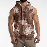 Hawaii Sleeveless Hoodie Brown Polynesian Monstera Patterns - Polynesian Pride