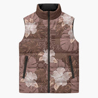 Hawaii Sleeveless Puffer Jacket Brown Polynesian Monstera Patterns - Polynesian Pride