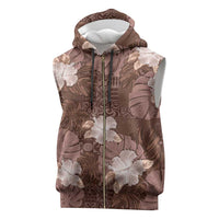 Hawaii Sleeveless Zip Hoodie Brown Polynesian Monstera Patterns - Polynesian Pride
