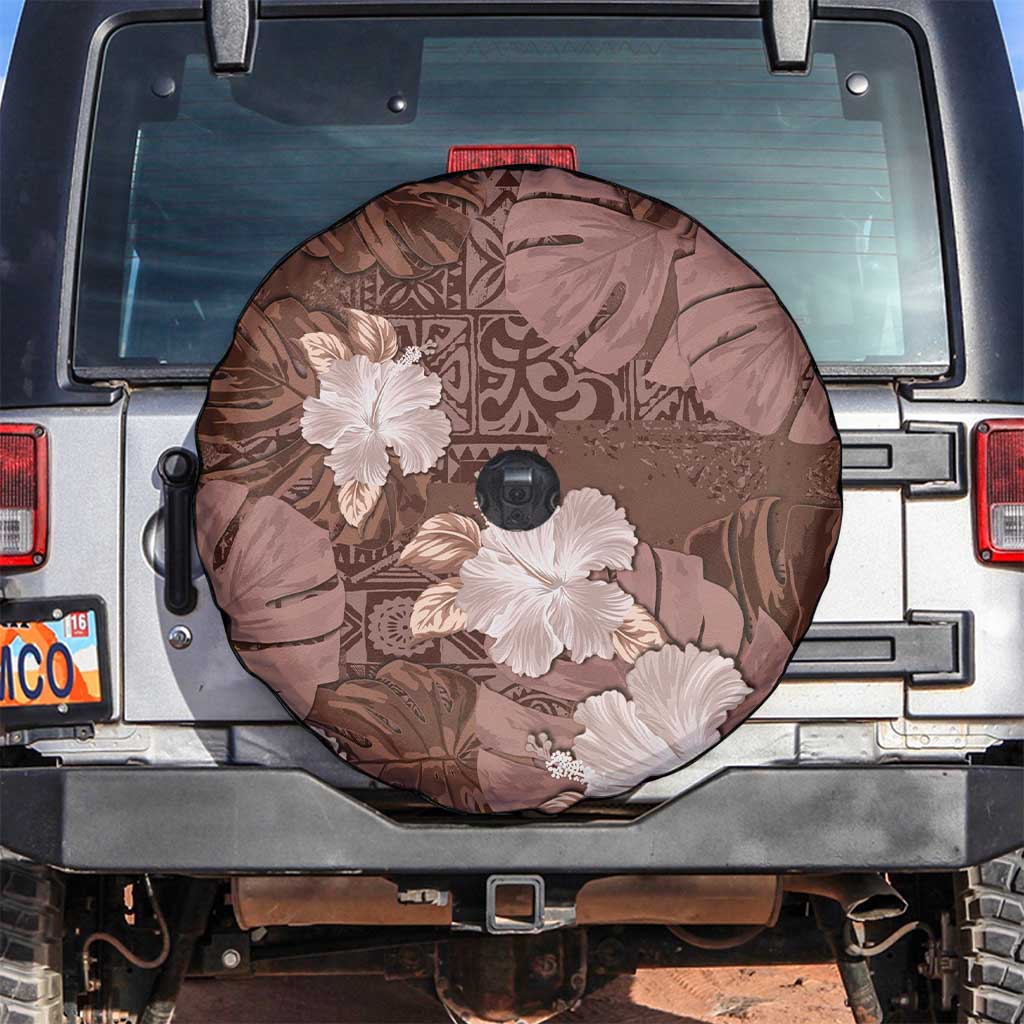 Hawaii Spare Tire Cover Brown Polynesian Monstera Patterns - Polynesian Pride