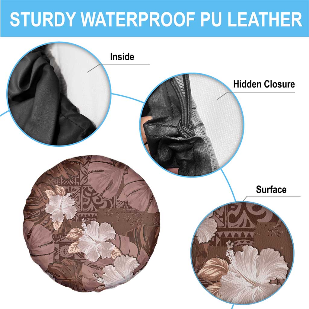 Hawaii Spare Tire Cover Brown Polynesian Monstera Patterns - Polynesian Pride