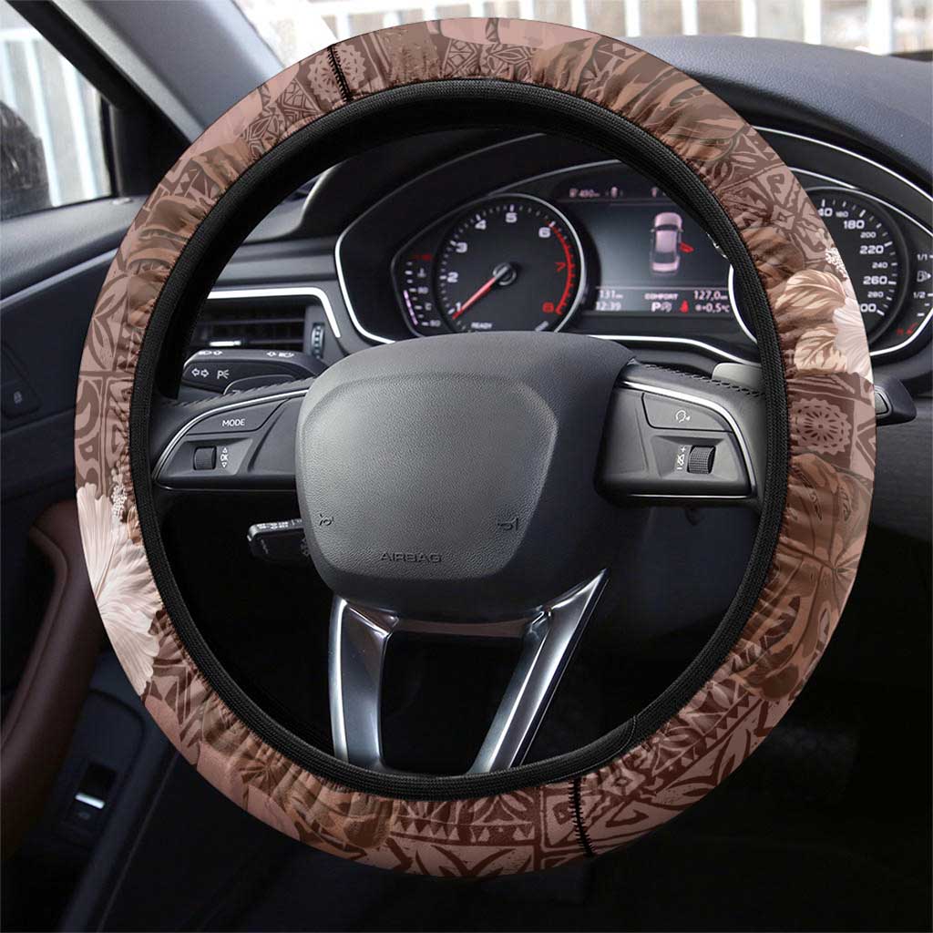 Hawaii Steering Wheel Cover Brown Polynesian Monstera Patterns - Polynesian Pride