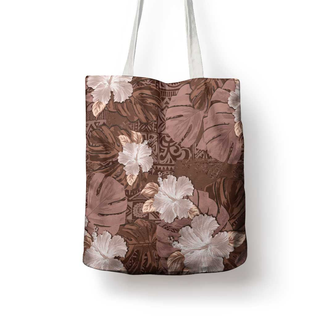 Hawaii Tote Bag Brown Polynesian Monstera Patterns - Polynesian Pride