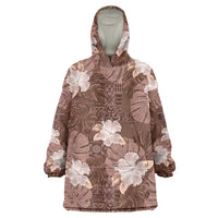 Hawaii Wearable Blanket Hoodie Brown Polynesian Monstera Patterns - Polynesian Pride