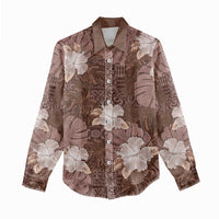 Hawaii Women Casual Shirt Brown Polynesian Monstera Patterns - Polynesian Pride