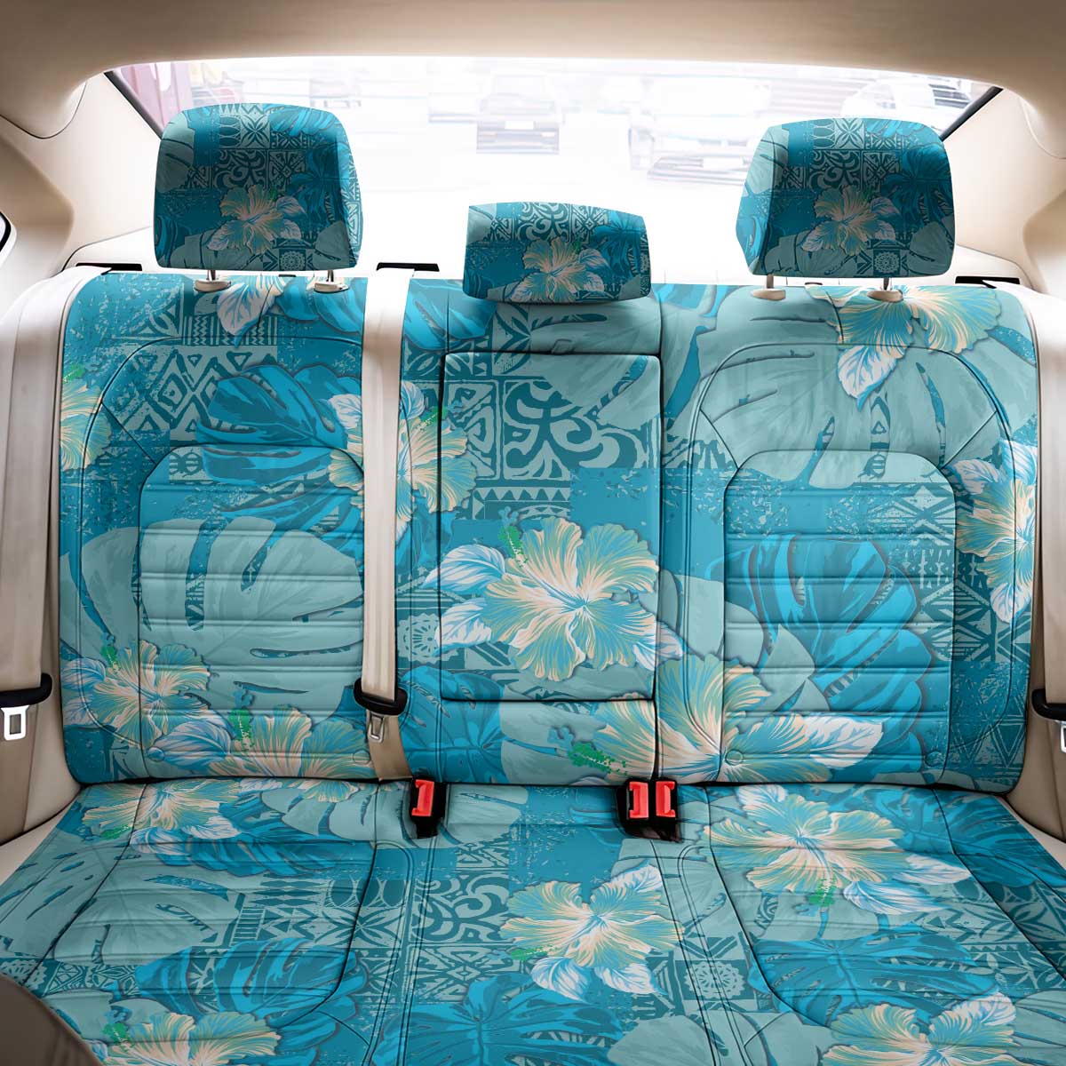 Hawaii Back Car Seat Cover Teal Polynesian Monstera Patterns DT05 - Polynesian Pride