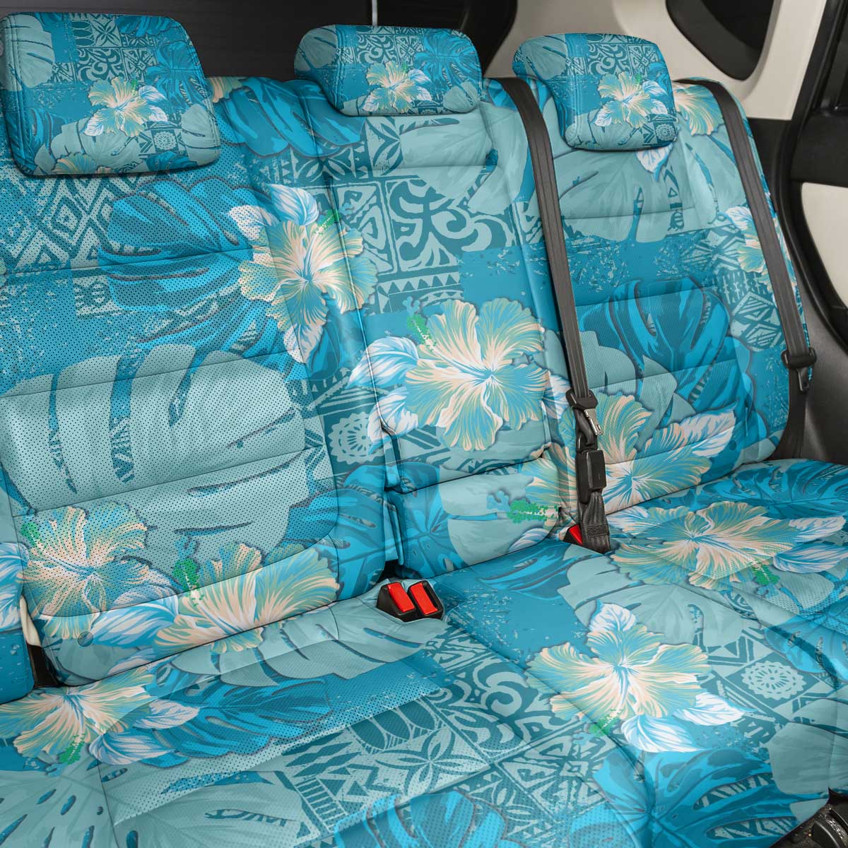 Hawaii Back Car Seat Cover Teal Polynesian Monstera Patterns DT05 - Polynesian Pride