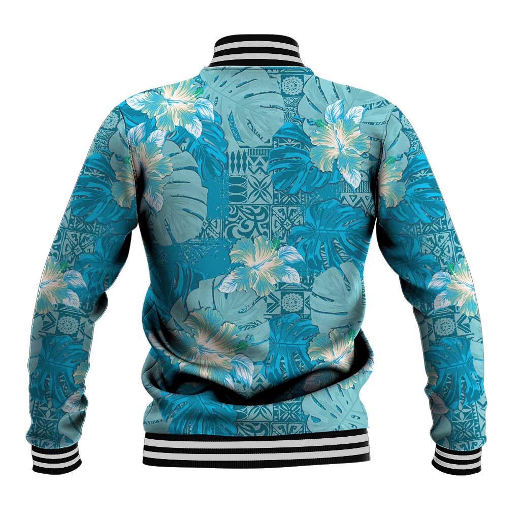 Hawaii Baseball Jacket Teal Polynesian Monstera Patterns - Polynesian Pride