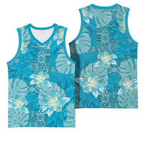 Hawaii Basketball Jersey Teal Polynesian Monstera Patterns - Polynesian Pride