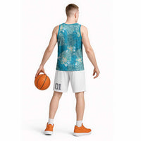 Hawaii Basketball Jersey Teal Polynesian Monstera Patterns - Polynesian Pride