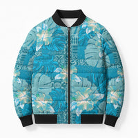 Hawaii Bomber Puffer Jacket Teal Polynesian Monstera Patterns - Polynesian Pride