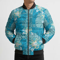 Hawaii Bomber Puffer Jacket Teal Polynesian Monstera Patterns - Polynesian Pride
