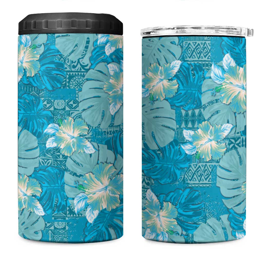 Hawaii 4 in 1 Can Cooler Tumbler Teal Polynesian Monstera Patterns - Polynesian Pride