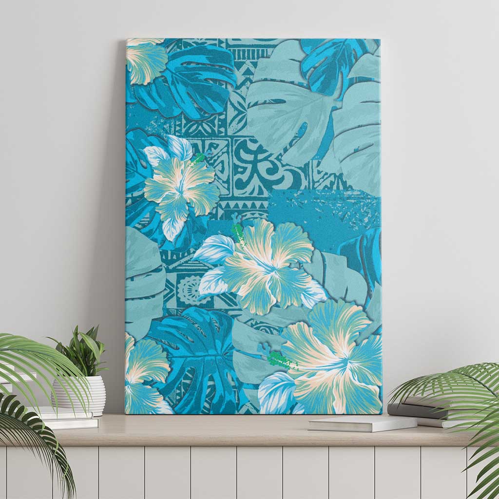 Hawaii Canvas Wall Art Teal Polynesian Monstera Patterns - Polynesian Pride