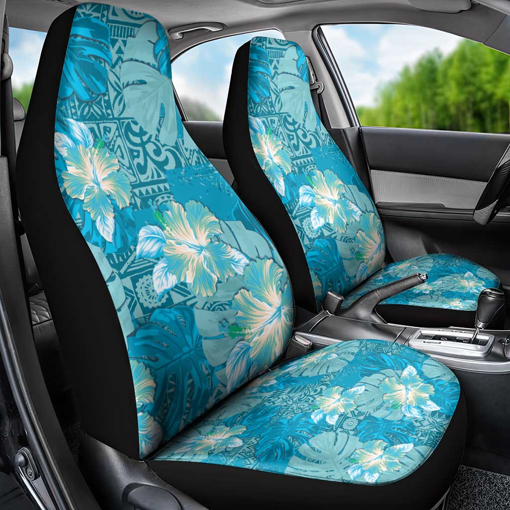 Hawaii Car Seat Cover Teal Polynesian Monstera Patterns - Polynesian Pride