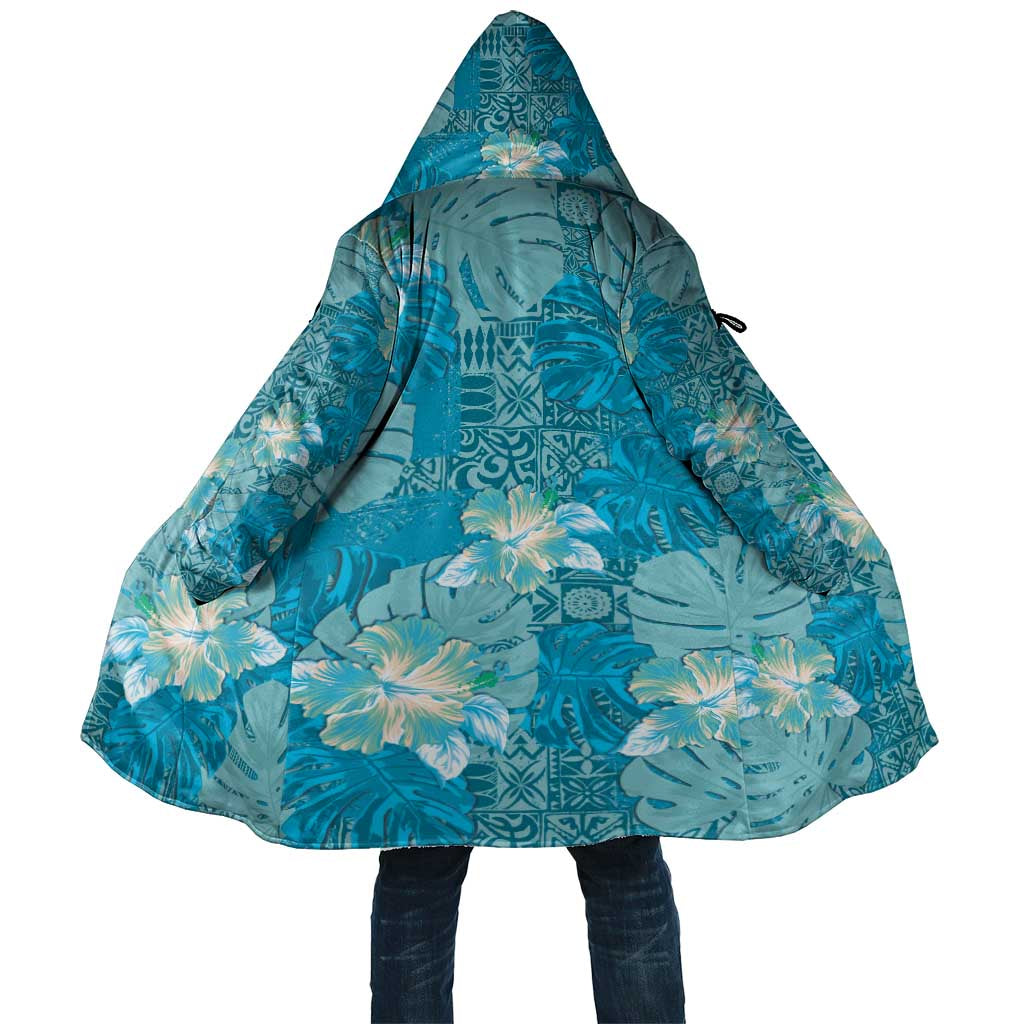 Hawaii Cloak Teal Polynesian Monstera Patterns - Polynesian Pride