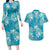 Hawaii Couples Matching Long Sleeve Bodycon Dress and Hawaiian Shirt Teal Polynesian Monstera Patterns - Polynesian Pride