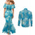 Hawaii Couples Matching Mermaid Dress and Long Sleeve Button Shirt Teal Polynesian Monstera Patterns - Polynesian Pride