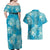 Hawaii Couples Matching Off Shoulder Maxi Dress and Hawaiian Shirt Teal Polynesian Monstera Patterns - Polynesian Pride